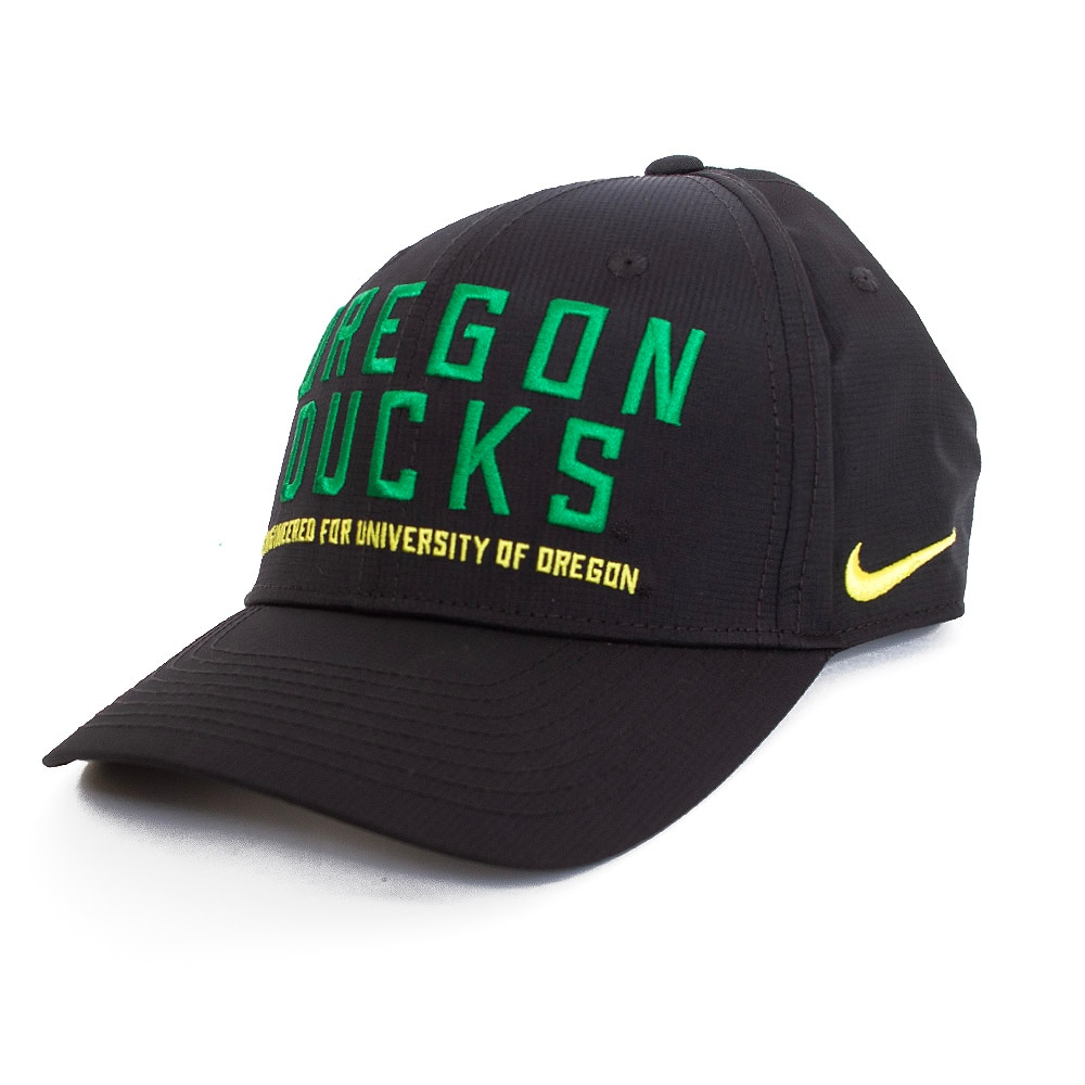 Classic Oregon O, Nike, Black, Curved Bill, Performance/Dri-FIT, Accessories, Unisex, Football, Ripstop, Structured, Club, Sideline, Adjustable, Hat, 915770
